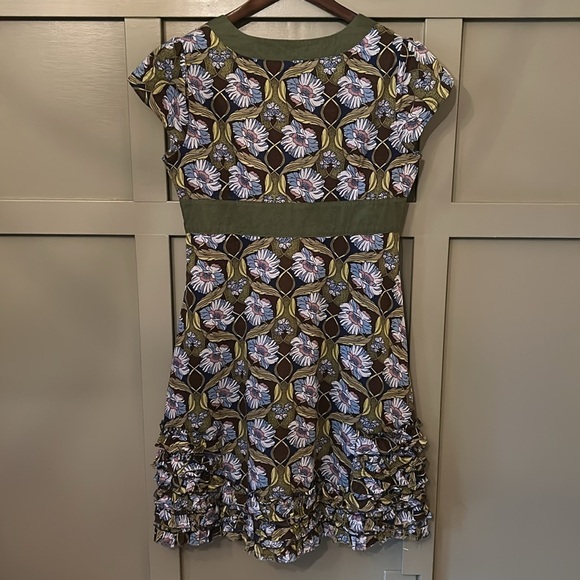 Free People Floral Printed Cotton Sun Dress A-Line V-Neck Ruffle Hem Size 10 - Picture 7 of 12